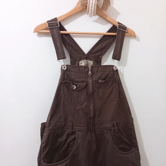 ↠ Vintage 90s Express Jeans Cotton Denim Straight Wide Leg Barn Chore Overalls - Picture 3 of 6